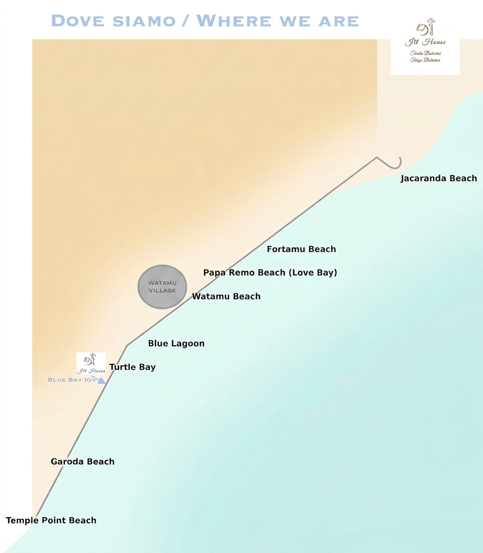 Map of Watamu beaches with JTT House at Turtle Bay
